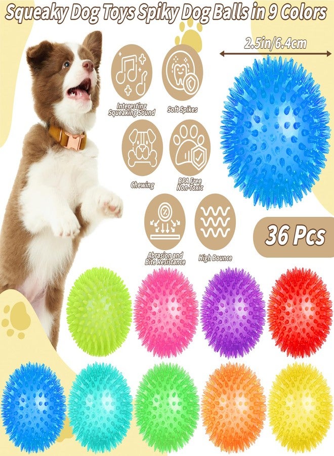 UZLU 36 Pcs 2.5 in Squeaky Dog Toy Balls Spiky Dog Balls Chew Toy for Teething Durable High Bounce TPR Fetch Toy 9 Colors Water Toys for Small Medium Dogs Aggressive Chewers Clean Teeth and Training - Image 2